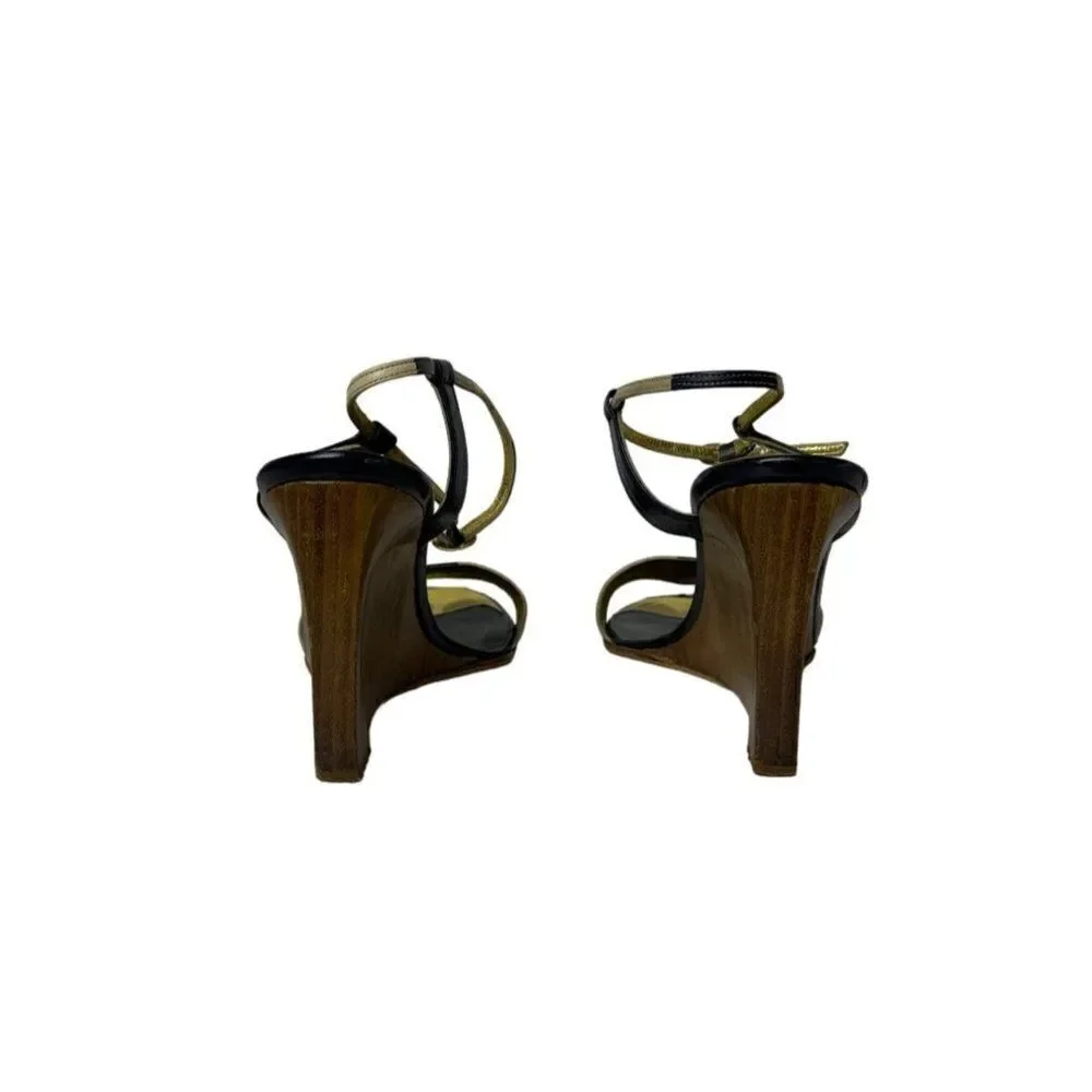 Fendi Leather Colorblock Pattern Wedge Heel Sandals Closure at Ankle - Picture 3 of 11